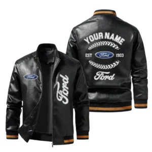 Vintage Ford Exclusive Logo Jacket Est 1903, Classic Ribbed Collar and Striped Cuffs, Custom Name HIDI240225Y12LJ93FOR