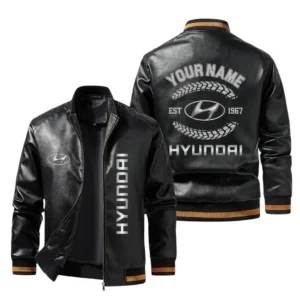Vintage Hyundai Exclusive Logo Jacket Est 1967, Classic Ribbed Collar and Striped Cuffs, Custom Name HIDI240225Y12LJ93HYU
