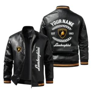 Vintage Lamborghini Exclusive Logo Jacket Est 1963, Classic Ribbed Collar and Striped Cuffs, Custom Name HIDI240225Y12LJ93LAM
