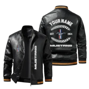 Vintage Mustang Exclusive Logo Jacket Est 1964, Classic Ribbed Collar and Striped Cuffs, Custom Name HIDI240225Y12LJ93MUS