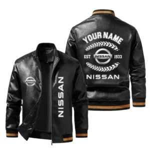 Vintage Nissan Exclusive Logo Jacket Est 1933, Classic Ribbed Collar and Striped Cuffs, Custom Name HIDI250225Y12LJ93NIS