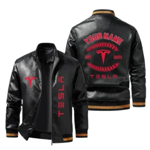 Vintage Tesla Exclusive Logo Jacket Est 2003, Classic Ribbed Collar and Striped Cuffs, Custom Name HIDI250225Y12LJ93TES