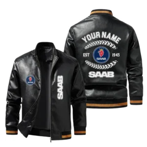 Vintage Saab Exclusive Logo Jacket Est 1945, Classic Ribbed Collar and Striped Cuffs, Custom Name HIDI260225Y12LJ93SAA