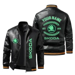 Vintage Skoda Exclusive Logo Jacket Est 1859, Classic Ribbed Collar and Striped Cuffs, Custom Name HIDI260225Y12LJ93SKO