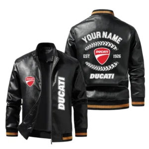Vintage Ducati Motor Holding Exclusive Logo Jacket Est 1926, Classic Ribbed Collar and Striped Cuffs, Custom Name HIDI270225Y12LJ93DMH