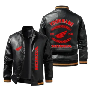Vintage Honda Motor Exclusive Logo Jacket Est 1948, Classic Ribbed Collar and Striped Cuffs, Custom Name HIDI270225Y12LJ93HOM