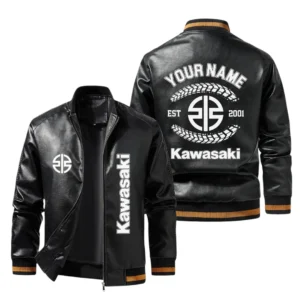 Vintage Kawasaki Motors Exclusive Logo Jacket Est 2001, Classic Ribbed Collar and Striped Cuffs, Custom Name HIDI270225Y12LJ93KAM