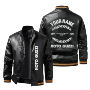 Vintage Moto Guzzi Exclusive Logo Jacket Est 1921, Classic Ribbed Collar and Striped Cuffs, Custom Name HIDI270225Y12LJ93MOG