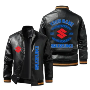 Vintage Suzuki Motor Exclusive Logo Jacket Est 1909, Classic Ribbed Collar and Striped Cuffs, Custom Name HIDI270225Y12LJ93KIM