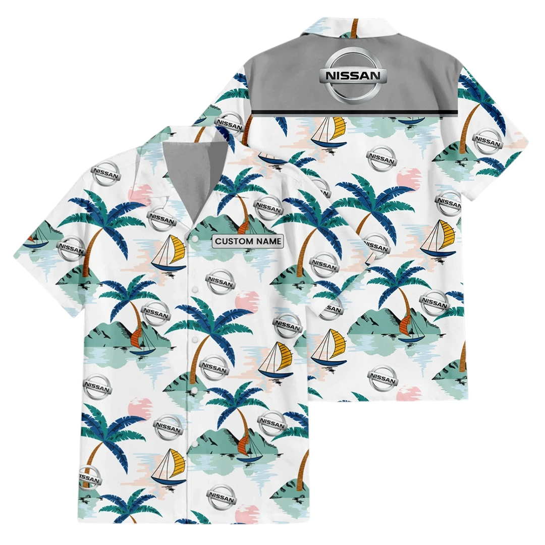 Nissan Exclusive Logo Button Up Hawaiian Shirt Tropical Landscape Pattern All-over Print, Custom Name HIDI200225Y7HWLS2NIS Nissan Exclusive Logo Button Up Hawaiian Shirt Tropical Landscape Pattern All-over Print, Custom Name HIDI200225Y7HWLS2NIS