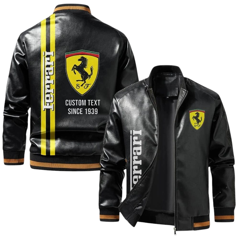 Vintage Ferrari Exclusive Logo Jacket, Classic Ribbed Collar and Striped Cuffs, Custom Name TN21032025Y12LJ93CT1FER Vintage Ferrari Exclusive Logo Jacket, Classic Ribbed Collar and Striped Cuffs, Custom Name TN21032025Y12LJ93CT1FER