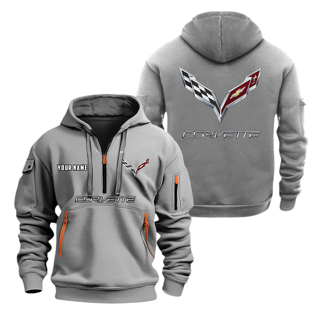 Corvette Half Zip Hoodie, Sports Hooded Multi-Pockets, Custom Name TN0030325Y25QZ2HCT6COR Corvette Half Zip Hoodie, Sports Hooded Multi-Pockets, Custom Name TN0030325Y25QZ2HCT6COR
