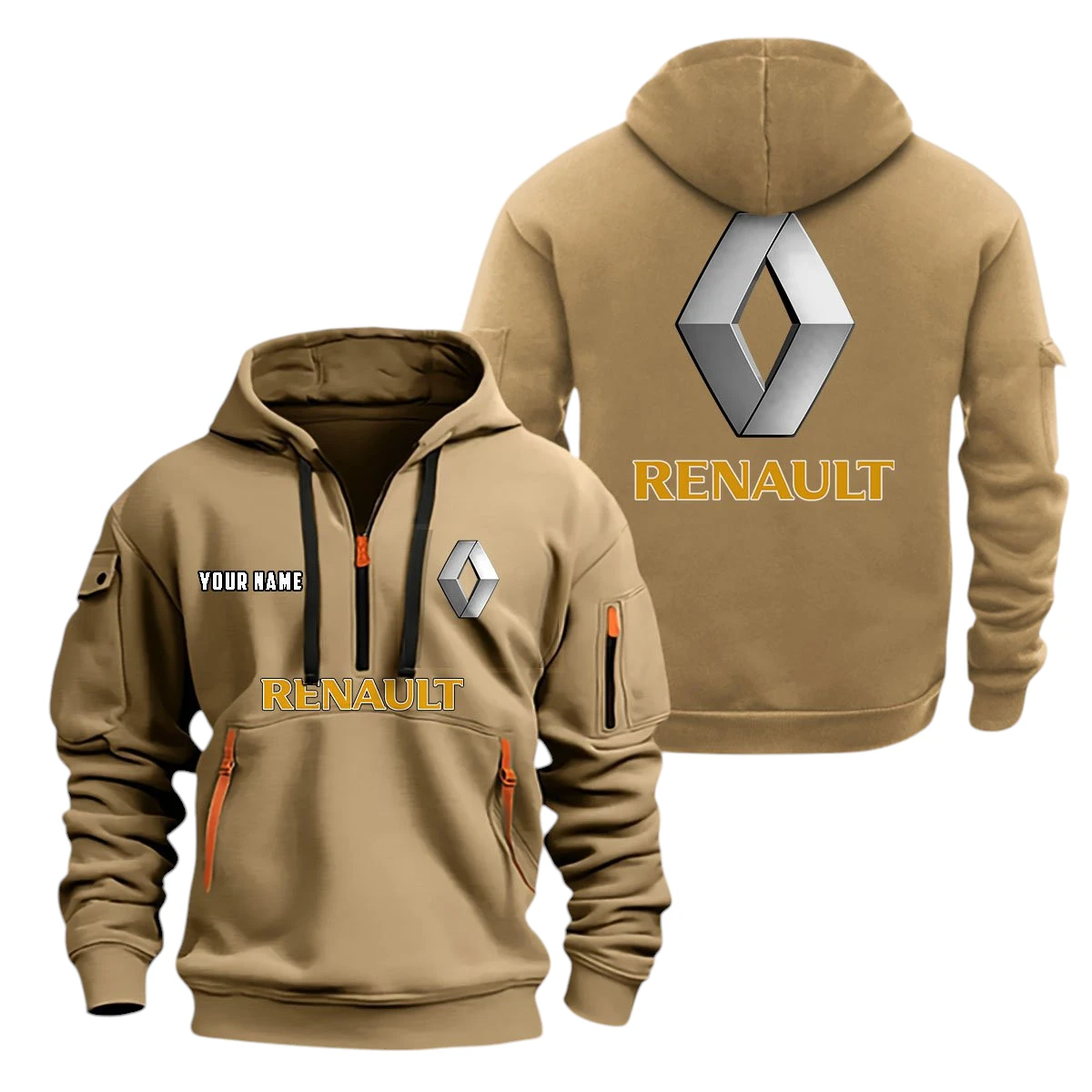 Renault Half Zip Hoodie, Sport Hooded Multi-Pocket, Custom Name TN100325Y25QZ2HCTR1REN Renault Half Zip Hoodie, Sport Hooded Multi-Pocket, Custom Name TN100325Y25QZ2HCTR1REN