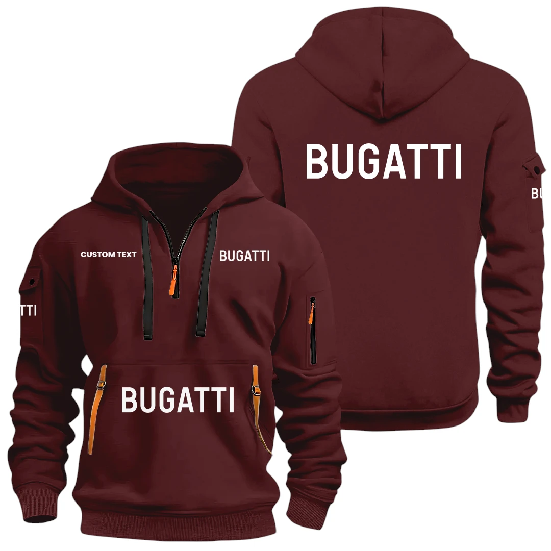 Bugatti Half Zip Hoodie, Sport Hooded Multi Pockets, Custom Name HIDI030325Y25QZ2HBUG Bugatti Half Zip Hoodie, Sport Hooded Multi Pockets, Custom Name HIDI030325Y25QZ2HBUG