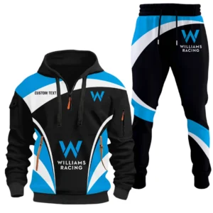 Williams Racing Half Zip Hoodie x Long Pants Set All-over Print, Custom Name HIDI110325Y26QZ3HWIR