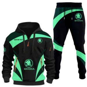 Skoda Half Zip Hoodie x Long Pants Set All-over Print, Custom Name HIDI140325Y26QZ3HSKO
