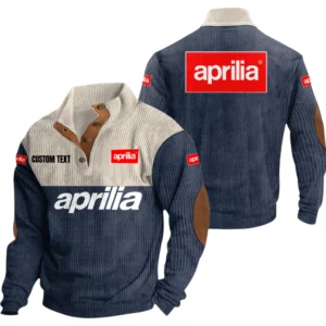 Aprilia Exclusive Logo Knitted Ribbed Corduroy Sweatshirt Mid Stretch Stand Collar Pullover Sweater, Custom Text HG130325Y32RCSCT1APR