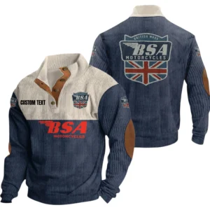 BSA Motorcycles Exclusive Logo Knitted Ribbed Corduroy Sweatshirt Mid Stretch Stand Collar Pullover Sweater, Custom Text HG130325Y32RCSCT1BSA