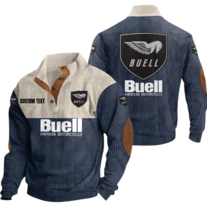 Buell Motorcycle Exclusive Logo Knitted Ribbed Corduroy Sweatshirt Mid Stretch Stand Collar Pullover Sweater, Custom Text HG130325Y32RCSCT1BUM
