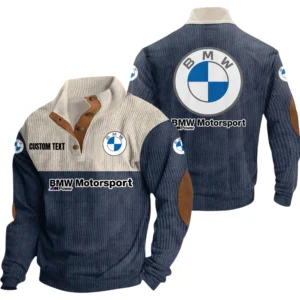 BMW Racing Exclusive Logo Knitted Ribbed Corduroy Sweatshirt Mid Stretch Stand Collar Pullover Sweater, Custom Text HG130325Y32RCSCT7BMW