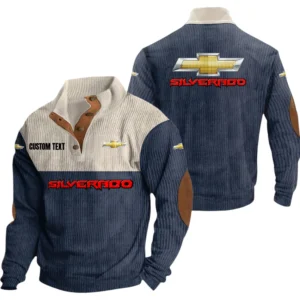 Chevy Silverado Exclusive Logo Knitted Ribbed Corduroy Sweatshirt Mid Stretch Stand Collar Pullover Sweater, Custom Text HG140325Y32RCSCT1CHS