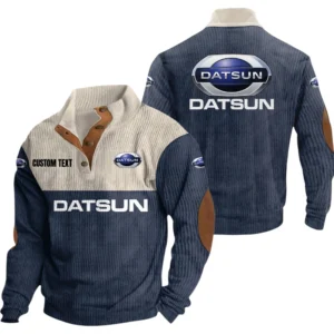Datsun Exclusive Logo Knitted Ribbed Corduroy Sweatshirt Mid Stretch Stand Collar Pullover Sweater, Custom Text HG140325Y32RCSCT1DAT