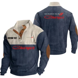 Dodge Charger Exclusive Logo Knitted Ribbed Corduroy Sweatshirt Mid Stretch Stand Collar Pullover Sweater, Custom Text HG140325Y32RCSCT1DGE