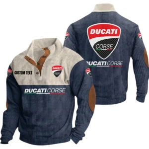 Ducati Corse Exclusive Logo Knitted Ribbed Corduroy Sweatshirt Mid Stretch Stand Collar Pullover Sweater, Custom Text HG140325Y32RCSCT1DUC