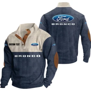 Ford Bronco Exclusive Logo Knitted Ribbed Corduroy Sweatshirt Mid Stretch Stand Collar Pullover Sweater, Custom Text HG140325Y32RCSCT1FOB