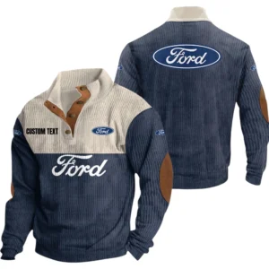 Ford Motor Exclusive Logo Knitted Ribbed Corduroy Sweatshirt Mid Stretch Stand Collar Pullover Sweater, Custom Text HG140325Y32RCSCT1FOM