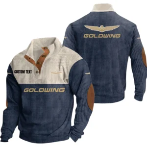 Goldwing Exclusive Logo Knitted Ribbed Corduroy Sweatshirt Mid Stretch Stand Collar Pullover Sweater, Custom Text HG140325Y32RCSCT1GOL