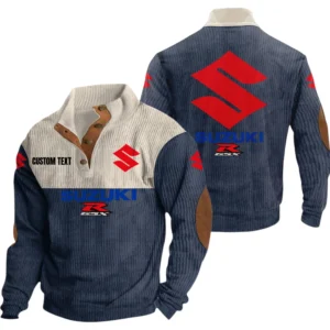Suzuki Gsx Exclusive Logo Knitted Ribbed Corduroy Sweatshirt Mid Stretch Stand Collar Pullover Sweater, Custom Text HG140325Y32RCSCT1GSX