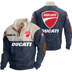Ducati Exclusive Logo Knitted Ribbed Corduroy Sweatshirt Mid Stretch Stand Collar Pullover Sweater, Custom Text HG140325Y32RCSCT2DUC