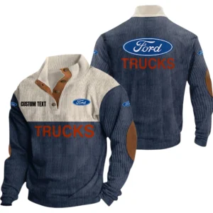 Ford Truck Exclusive Logo Knitted Ribbed Corduroy Sweatshirt Mid Stretch Stand Collar Pullover Sweater, Custom Text HG140325Y32RCSCT2FOT
