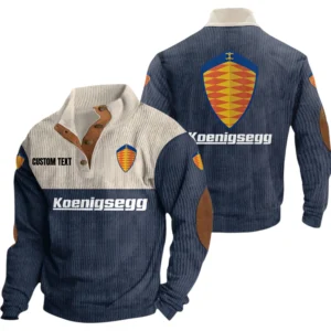 Koenigsegg Exclusive Logo Knitted Ribbed Corduroy Sweatshirt Mid Stretch Stand Collar Pullover Sweater, Custom Text HG150325Y32RCSCT1KOE