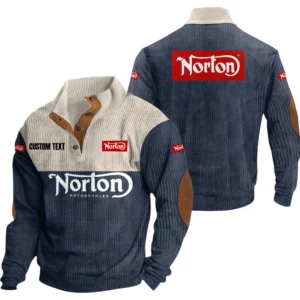 Norton Motorcycle Exclusive Logo Knitted Ribbed Corduroy Sweatshirt Mid Stretch Stand Collar Pullover Sweater, Custom Text HG170325Y32RCSCT1NOM
