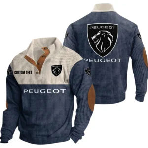 Peugeot Exclusive Logo Knitted Ribbed Corduroy Sweatshirt Mid Stretch Stand Collar Pullover Sweater, Custom Text HG170325Y32RCSCT1PEU