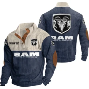 Ram Trucks Exclusive Logo Knitted Ribbed Corduroy Sweatshirt Mid Stretch Stand Collar Pullover Sweater, Custom Text HG170325Y32RCSCT1RAM
