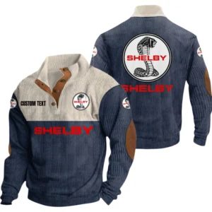 Shelby Cobra Exclusive Logo Knitted Ribbed Corduroy Sweatshirt Mid Stretch Stand Collar Pullover Sweater, Custom Text HG170325Y32RCSCT1SHC