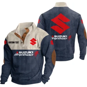 Suzuki Hayabusa Exclusive Logo Knitted Ribbed Corduroy Sweatshirt Mid Stretch Stand Collar Pullover Sweater, Custom Text HG170325Y32RCSCT1SUH