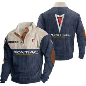 Pontiac Exclusive Logo Knitted Ribbed Corduroy Sweatshirt Mid Stretch Stand Collar Pullover Sweater, Custom Text HG170325Y32RCSCT2PON