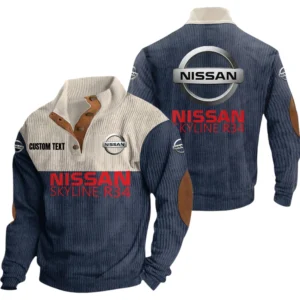 Nissan R34 Exclusive Logo Knitted Ribbed Corduroy Sweatshirt Mid Stretch Stand Collar Pullover Sweater, Custom Text HG170325Y32RCSCT3NIS