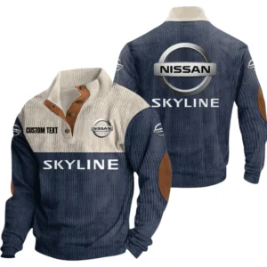 Nissan Skyline Exclusive Logo Knitted Ribbed Corduroy Sweatshirt Mid Stretch Stand Collar Pullover Sweater, Custom Text HG170325Y32RCSCT4NIS