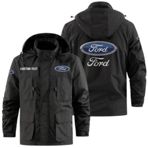 Ford Exclusive Logo Windbreaker Jacket Hooded Detachable, Outdoor Jacket Multi Pocket, Custom Name HIDI170325Y26WMPFOR