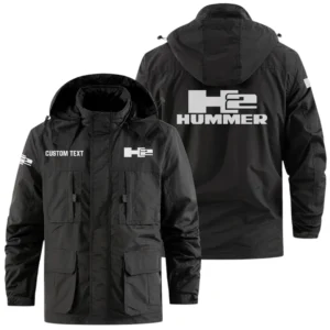 Hummer H2 Exclusive Logo Windbreaker Jacket Hooded Detachable, Outdoor Jacket Multi Pocket, Custom Name HIDI180325Y26WMPH2H