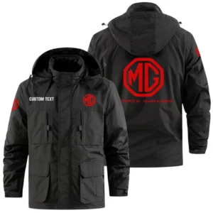 MG Cars Exclusive Logo Windbreaker Jacket Hooded Detachable, Outdoor Jacket Multi Pocket, Custom Name HIDI180325Y26WMPMGC