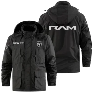 RAM Trucks Exclusive Logo Windbreaker Jacket Hooded Detachable, Outdoor Jacket Multi Pocket, Custom Name HIDI180325Y26WMPRAM