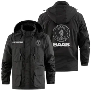 Saab Exclusive Logo Windbreaker Jacket Hooded Detachable, Outdoor Jacket Multi Pocket, Custom Name HIDI180325Y26WMPSAA