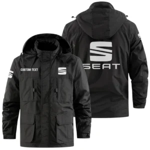 SEAT Exclusive Logo Windbreaker Jacket Hooded Detachable, Outdoor Jacket Multi Pocket, Custom Name HIDI180325Y26WMPSEA