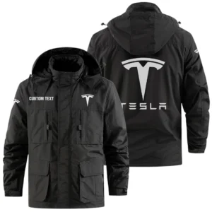 Tesla Exclusive Logo Windbreaker Jacket Hooded Detachable, Outdoor Jacket Multi Pocket, Custom Name HIDI180325Y26WMPTES